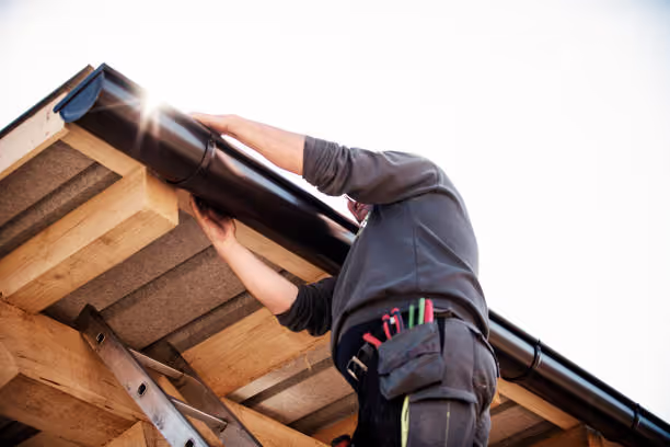 A professional installing a Gutter in Springfield, MO.